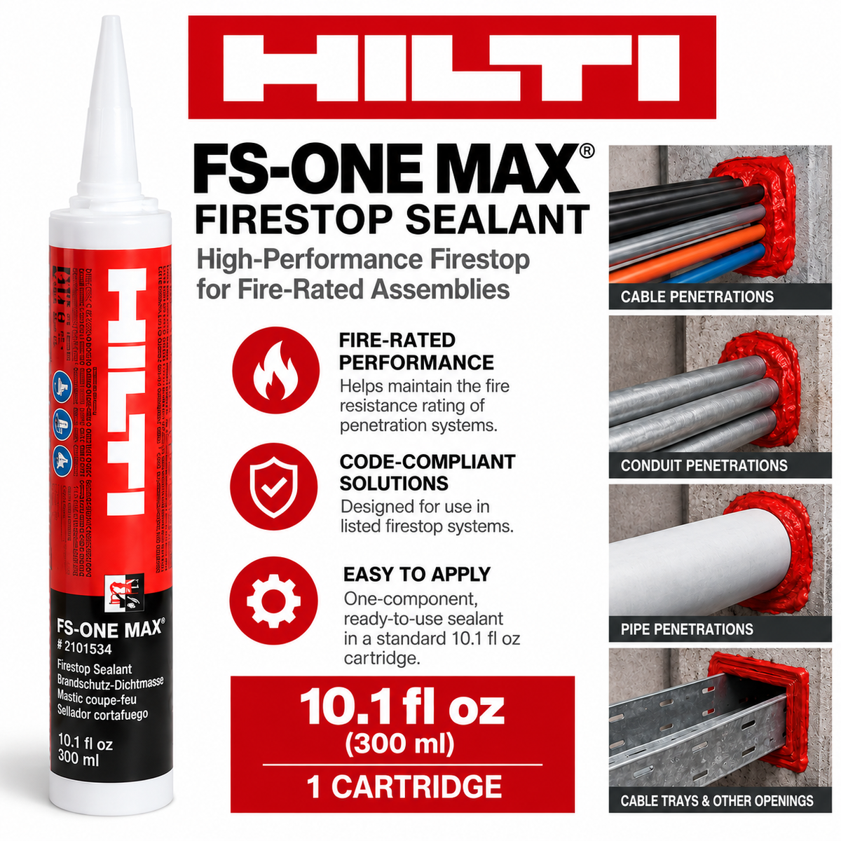 Hilti FS-ONE MAX firestop sealant and fire caulk for cable, conduit and pipe penetrations