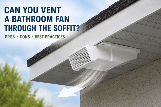 SoffitFlow bathroom exhaust vent directing humid air beyond the soffit and fascia