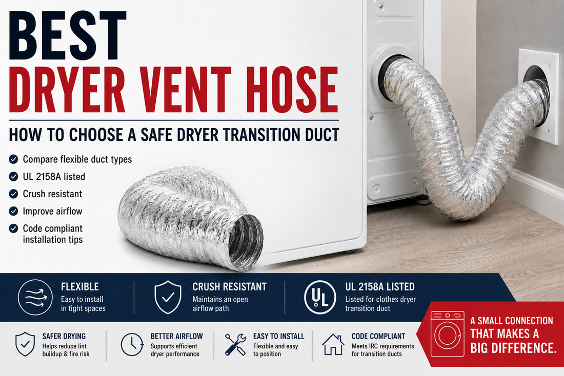 DryerFlex dryer transition duct shown in a guide to choosing a safe dryer vent hose