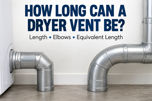 Dryer vent duct and elbows illustrating maximum dryer vent length and equivalent length calculations