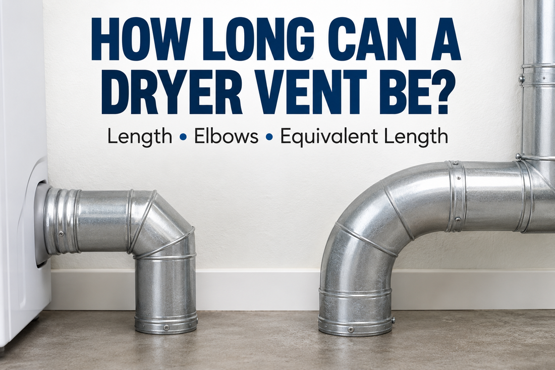 Dryer vent duct and elbows illustrating maximum dryer vent length and equivalent length calculations