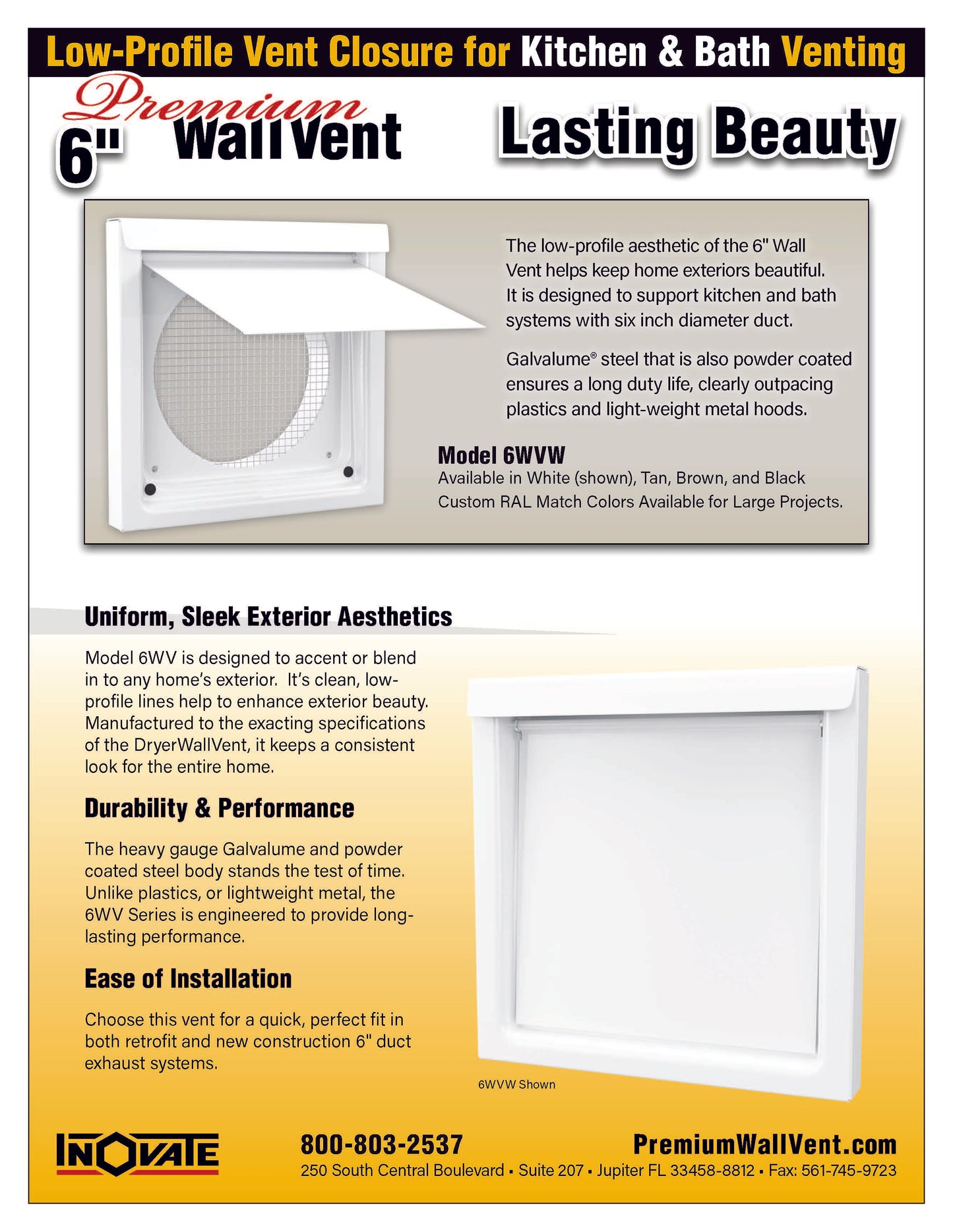 Inovate 6-Inch Low-Profile Exhaust Wall Vent - Powdered-Coated Finish