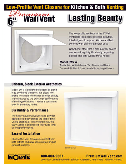 Inovate 6-Inch Low-Profile Exhaust Wall Vent - Powdered-Coated Finish