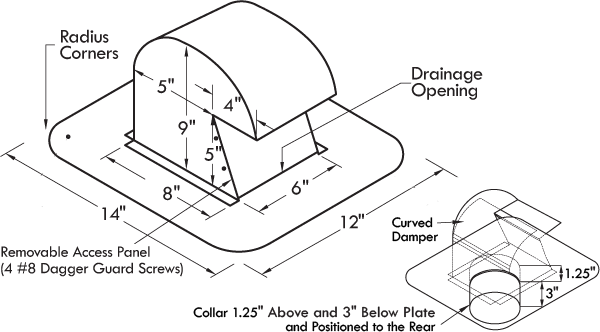 DryerJack® Model 486 Extra-Clearance Roof Dryer Vent | 4” Galvalume Roof Termination with Pest Guard & Clean-Out Door | Manufactured in the USA