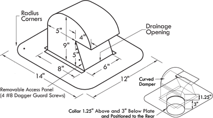 DryerJack® Model 486 Extra-Clearance Roof Dryer Vent | 4” Galvalume Roof Termination with Pest Guard & Clean-Out Door | Manufactured in the USA
