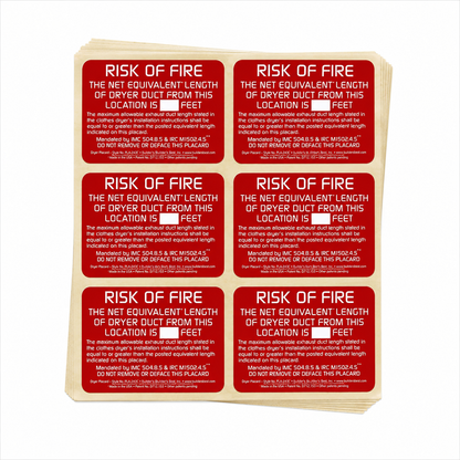 Dryer Placard PLAC34 – Dryer Vent Length Label – Sheet of 6