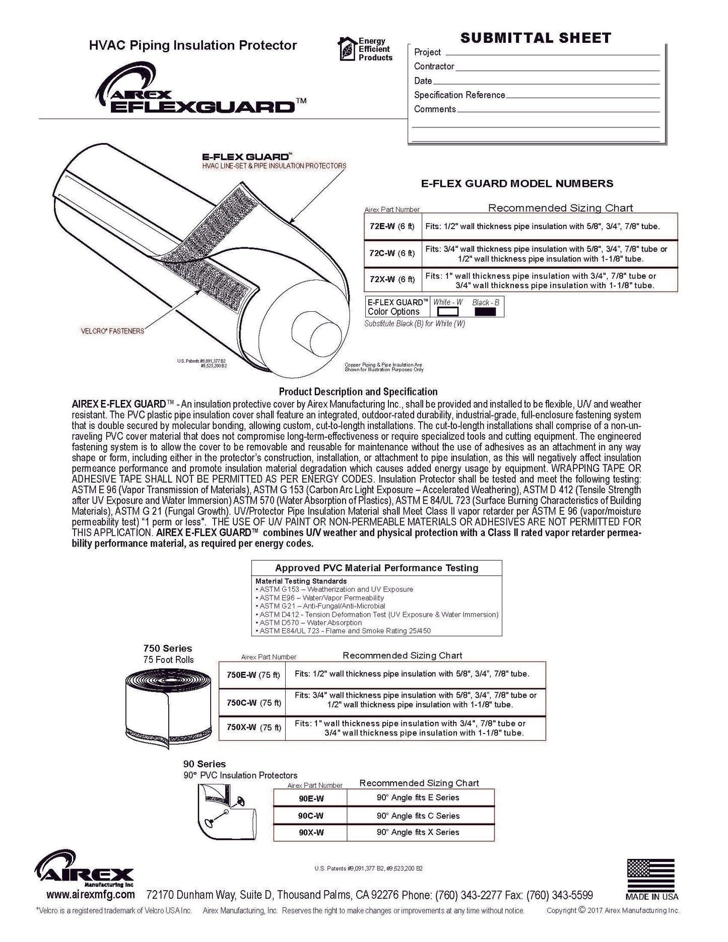 Airex Model 72C - E-Flex Guard Black/White Line Set Cover/Protector/Sleeve for 5/8", 3/4" or 7/8" Copper Tubing w/ 3/4" Wall Insulation
