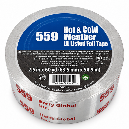 Nashua 559 UL Listed hot and cold weather HVAC foil tape 2.5 inch x 60 yard roll