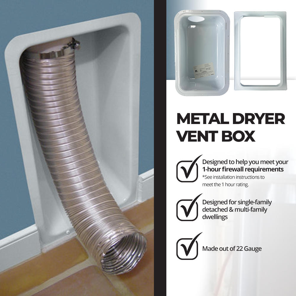 Recessed Metal Dryer Vent Box for with Snap-On Trim Ring