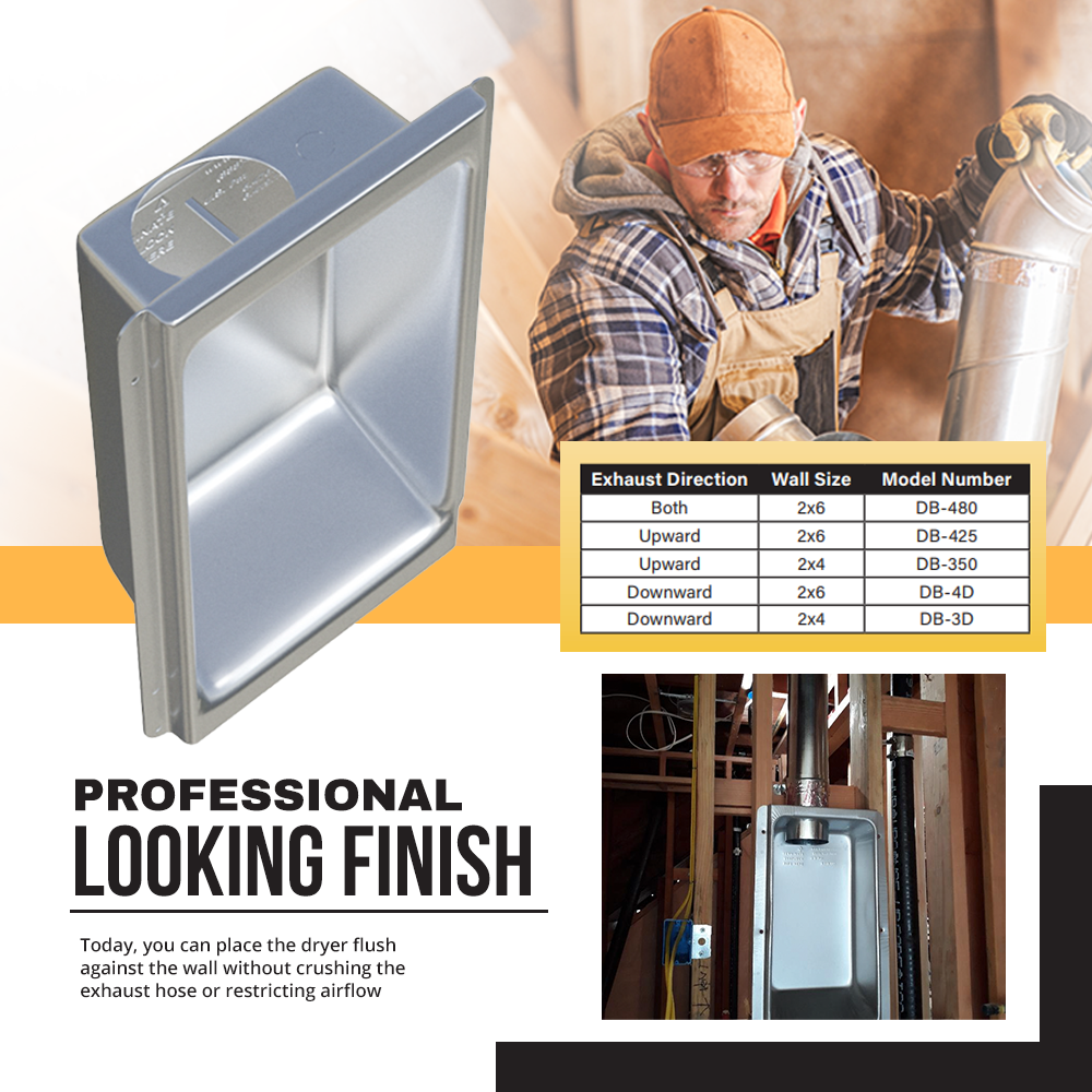 Dryerbox 425 Recessed Dryer Vent Box - Upward Venting for 2x6 Walls