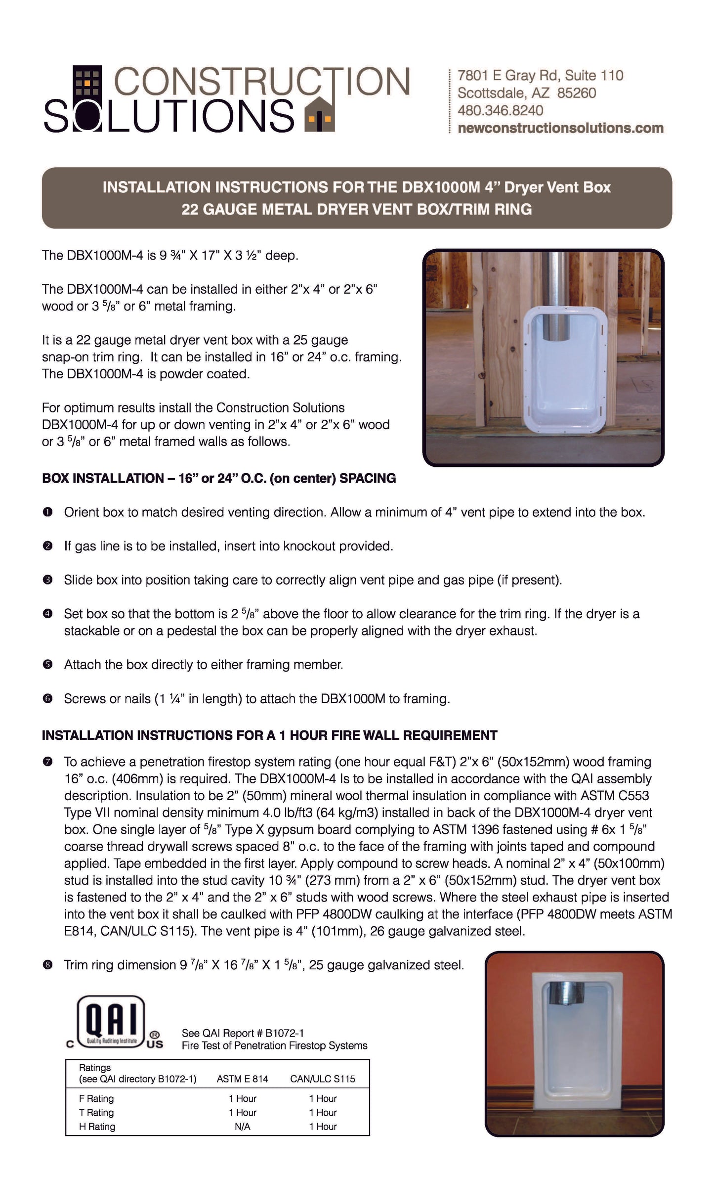 Recessed Metal Dryer Vent Box for with Snap-On Trim Ring