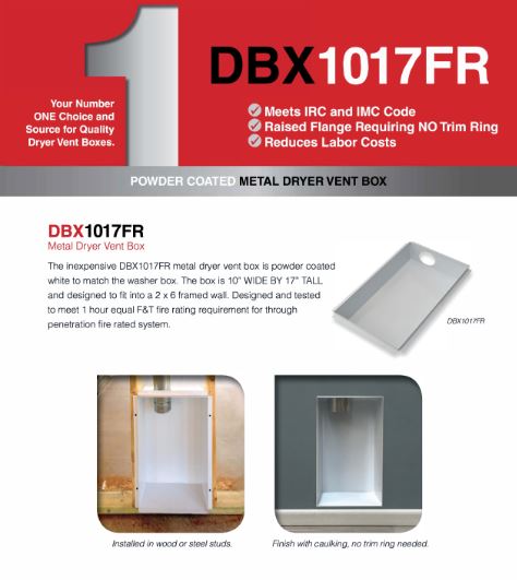 Metal Dryer Vent Box DBX1017FR White for 2x6 Walls