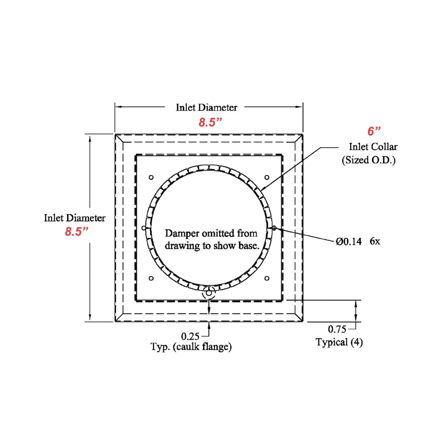 1-SSHVAC - 6" Dryer Wall Vent - Wall Cap