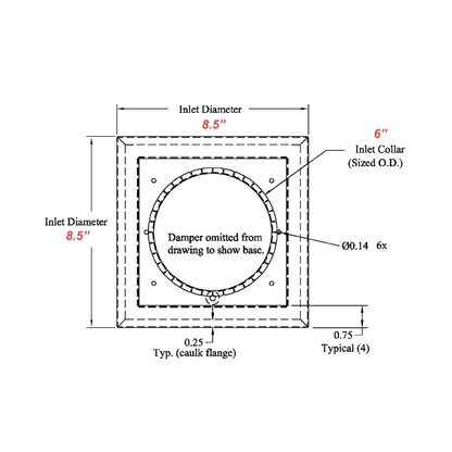 1-SSHVAC - 6" Dryer Wall Vent - Wall Cap