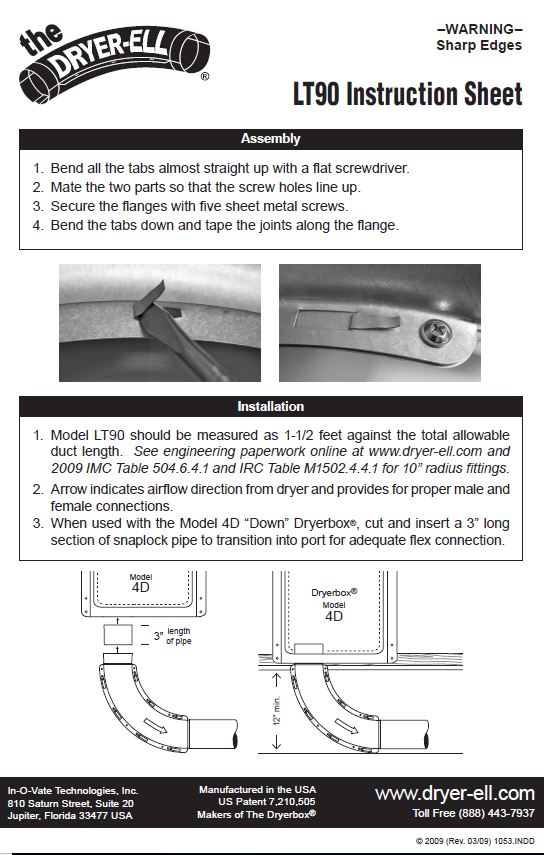 Inovate LT90-90 Degree Dryer-Ell Vent Elbow