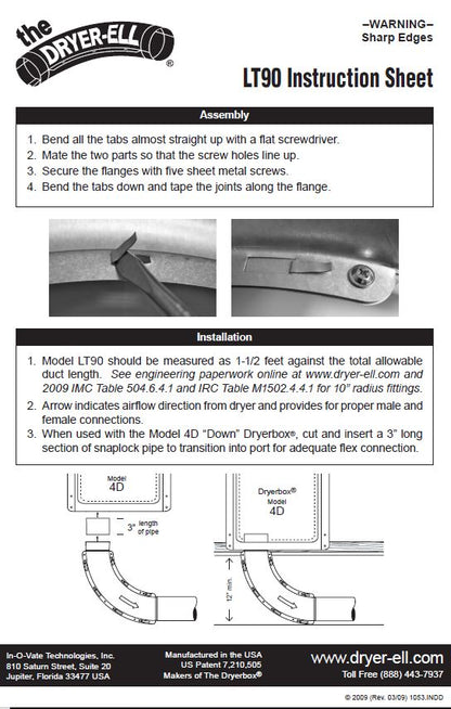 Inovate LT90-90 Degree Dryer-Ell Vent Elbow
