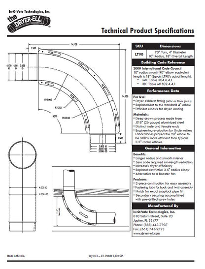 Inovate LT90-90 Degree Dryer-Ell Vent Elbow